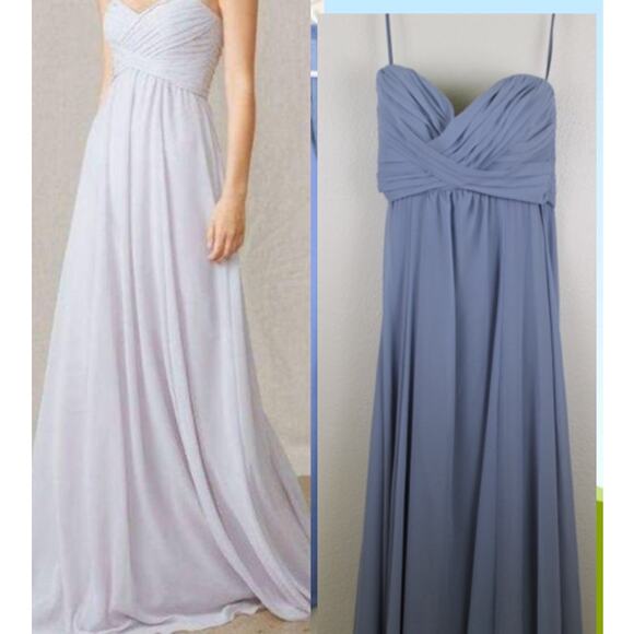 Amsale Sarabeth Bridesmaid Dress Strapless Dusty Blue Sz 00 Sweetheart Neckline - Picture 1 of 7